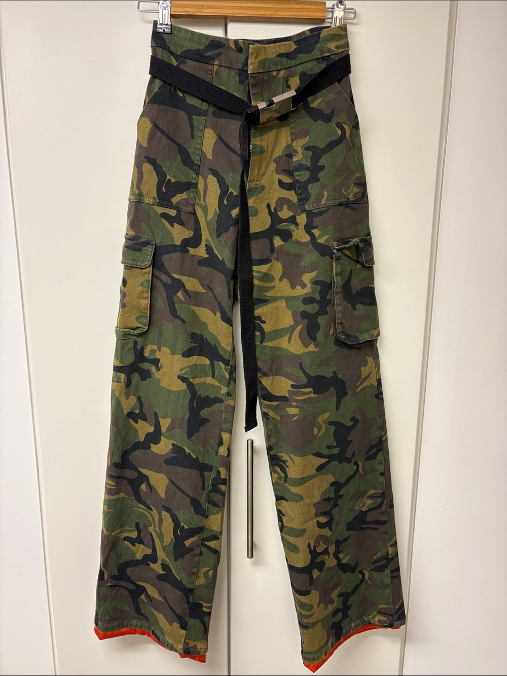 I.AM.GIA Camo Cargo Wide-Leg Pants with Black Belt